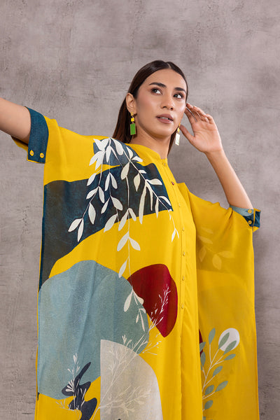 YELLOW BOMBER ORGANZA PRINTED TUNIC WITH CHANDERI INNER (BCC-02)