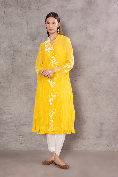 YELLOW CHANDERI EMBROIDERED KURTA (WH-01A)