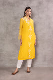 YELLOW CHANDERI EMBROIDERED KURTA (WH-01A)&nbsp;