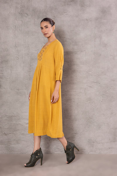 MUSTARD HANDLOOM COTTON EMBROIDERED TUNIC (PR-12A/TNC)