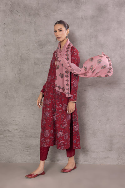 SALMON PINK THIN CHANDERI FLORAL PRINTED STOLE (SV-19/STL)