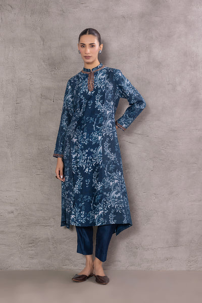 BLUE VISCOSE DUPION DUPION PRINTED EMBROIDERED TAGAAI KURTA (DC-04A/KUR)