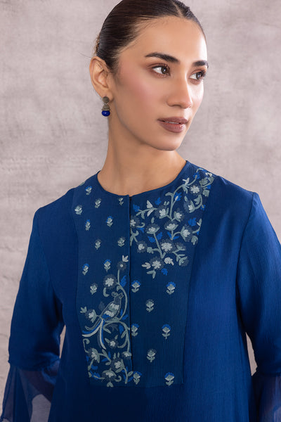 BLUE CHIFFON PRINTED EMBROIDERED TAGAAI KURTA (INY-29B)