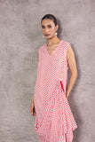 COTTON WHITE AND RED STAR PRINTED LONG DRAPED (BFW-21A/DRS)