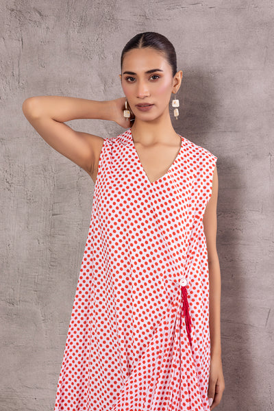 COTTON WHITE AND RED STAR PRINTED LONG DRAPED (BFW-21A/DRS)