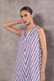 WHITE COTTON STRIPE PRINTED HANKERCHIEF DRESS