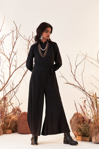 BLACK RAYON COTTON JUMPSUIT (1 PC)