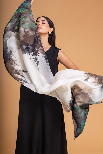 IVORY CHANDERI PRINTED STOLE (1 PC)