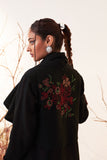 Black Woolen Embroidered Trench Coat (Wln-01/jkt)