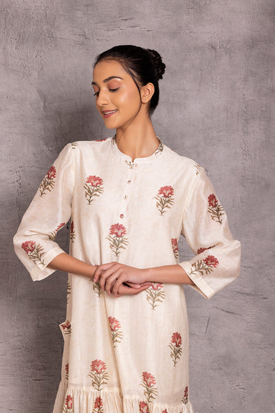 Ivory Silk Chanderi Chintz Printed dress (TNC-05)