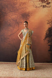 YELLOW & AQUA DUPION EMB. LEHENGA SET(KA-01B) (4 PCS)
