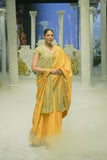 MUSTARD EMBROIDERED SAREE PAIRED WITH A MINT GREEN EMBROIDERED TISSUE JACKET. (4 PCS)