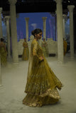 OLIVE EMBROIDERED ANARKALI PAIRED WITH A GOTA-DETAILED TULLE SKIRT AND A TOOSH DUPATTA.(3 PCS)