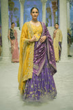 PURPLE EMBROIDERED LEHENGA PAIRED WITH A YELLOW EMBROIDERED BLOUSE AND MUSTARD  & PURPLE TWO EMBROIDERED DUPATTA.(4PCS)