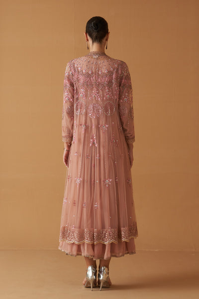 OLD ROSE NET EMBROIDERED JACKET AND OLD ROSE CHIIFON ANARKALI (TL-89B)