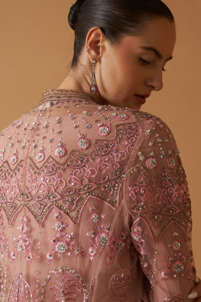 OLD ROSE NET EMBROIDERED JACKET AND OLD ROSE CHIIFON ANARKALI (TL-89B)