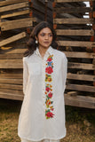 IVORY LINEN FLORAL HAND PAINTED SHIRT STYLE TUNIC (CM-05B/TNC)