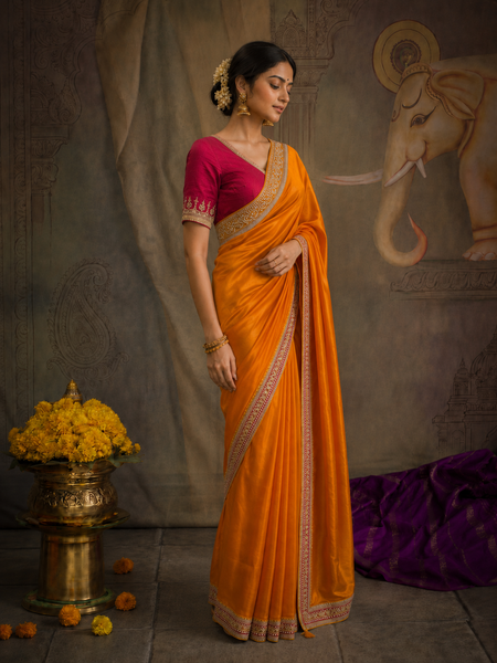 AN ORANGE SAREE MADE TO BRIGHTEN EVERY CELEBRATION. (2PCS)