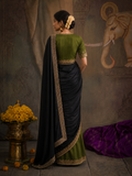 A BLACK SAREE WITH A BEAUTIFUL TOUCH OF OLIVE. (2 PCS)