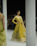 OLIVE EMBROIDERED ANARKALI PAIRED WITH A GOTA-DETAILED TULLE SKIRT AND A TOOSH DUPATTA.(3 PCS)
