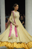 CRINKLED EMBROIDERED ANARKALI PAIRED WITH A MUSTARD FOIL-PRINTED SKIRT AND EMBROIDERED DUPATTA. (3 PCS)