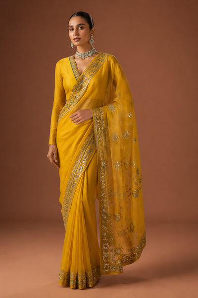MUSTARD TISSUE EMBROIDERED SAREE (MH-04S)