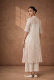 IVORY CHANDERI KURTA WITH PINK FLORAL EMBROIDERY AND SCALLOPED EDGES (Copy)