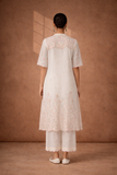 IVORY CHANDERI KURTA WITH PINK FLORAL EMBROIDERY AND SCALLOPED EDGES (Copy)