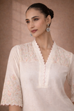 IVORY CHANDERI KURTA WITH PINK FLORAL EMBROIDERY AND SCALLOPED EDGES (Copy)