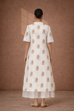 IVORY SILK CHANDERI TUNIC WITH DELICATE FLORAL BUTA AND SCALLOPED NECKLINE DETAILS