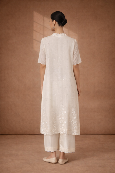IVORY CHANDERI KURTA WITH DELICATE HAND EMBROIDERY
