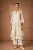 IVORY CHANDERI JACKET SET WITH DELICATE TONAL DETAILING