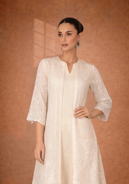 IVORY CHANDERI JACKET SET WITH DELICATE TONAL DETAILING