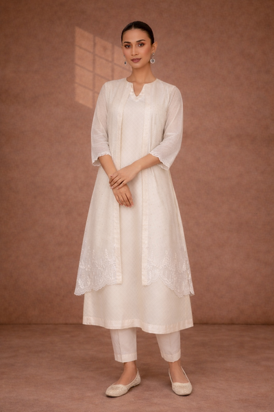 AN ELEGANT IVORY KURTA WITH SOFT DETAILING, PERFECT FOR EFFORTLESS DRESSING