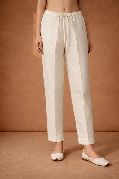 IVORY SILK CHANDERI STRAIGHT PANTS
