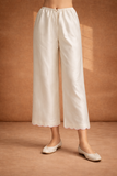 IVORY SILK CHANDERI PALAZO WITH DELICATE PINK SCALLOP BORDER