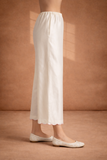 IVORY SILK CHANDERI PALAZO WITH DELICATE PINK SCALLOP BORDER