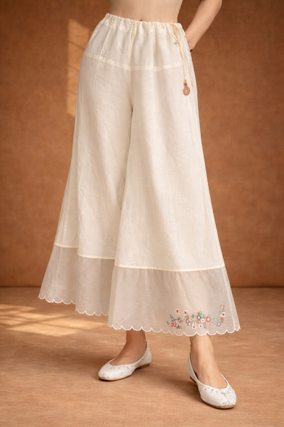 IVORY SILK CHANDERI PALAZO WITH SHEER ORGANZA BORDER