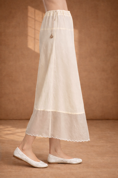 IVORY SILK CHANDERI PALAZO WITH SHEER ORGANZA BORDER