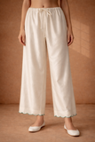IVORY SILK CHANDERI PALAZO WITH DELICATE SCALLOP BORDER