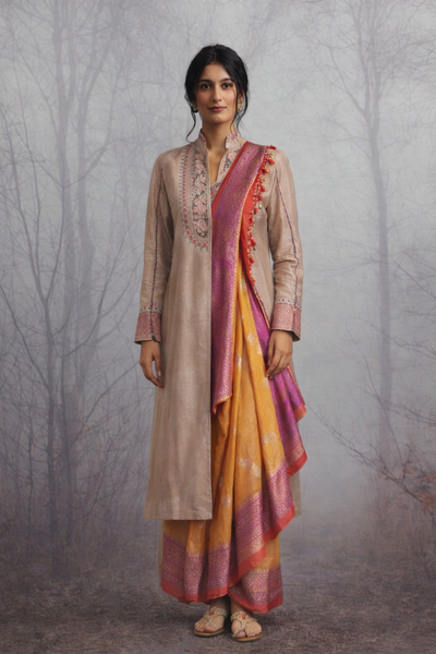 A BEIGE DUPION EMBROIDERED JACKET