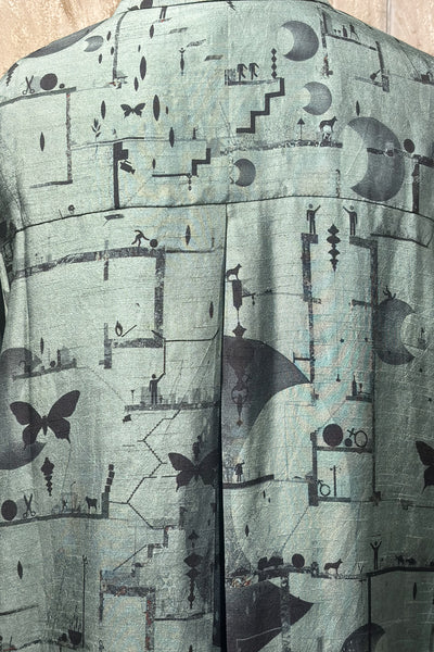 GREEN DUPION PRINTED TUNIC ( AJPC-17B) (1 PC)