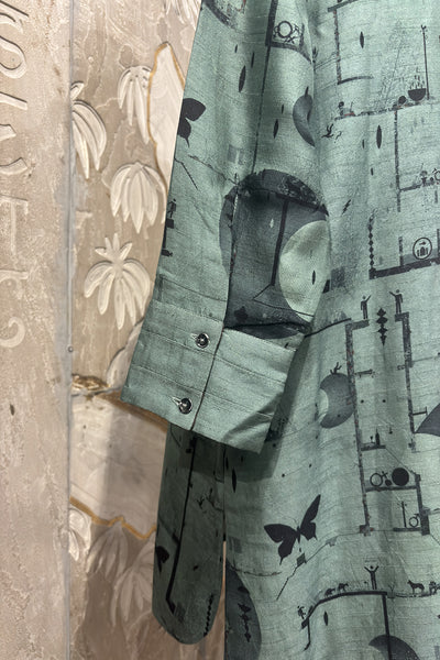 GREEN DUPION PRINTED TUNIC ( AJPC-17B) (1 PC)