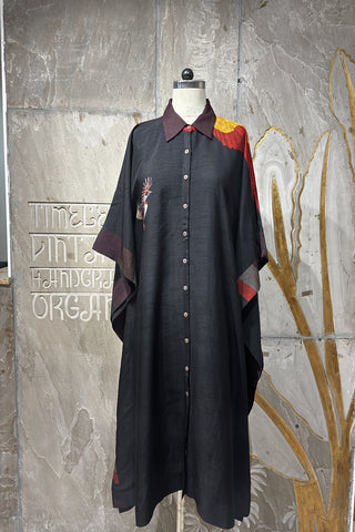 BLACK DUPION PRINTED KAFTAN (1 PC)