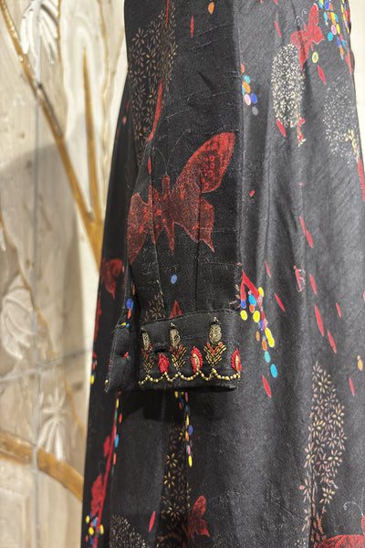 BLACK & MAROON DUPION PRINTED JACKET WITH EMB. DETAILS ( AJP-10)(1 PC)
