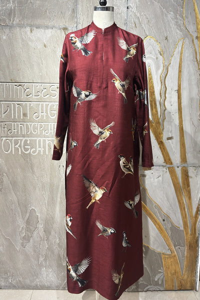 BURGUNDY DUPION PRINTED TUNIC (AJP-11B) (1 PC)