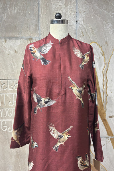 BURGUNDY DUPION PRINTED TUNIC (AJP-11B) (1 PC)