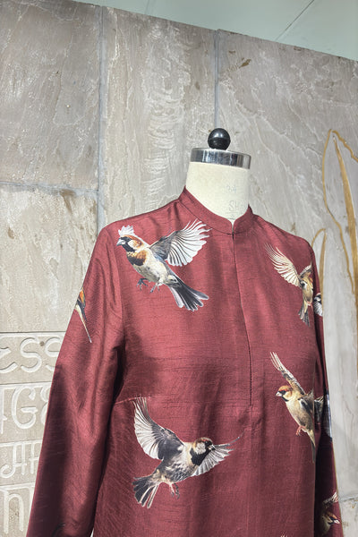 BURGUNDY DUPION PRINTED TUNIC (AJP-11B) (1 PC)