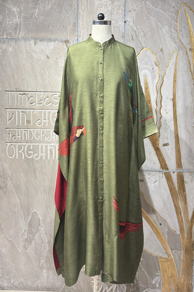 GREEN DUPION PRINTED TUNIC (AJP-19B) (1 PC)