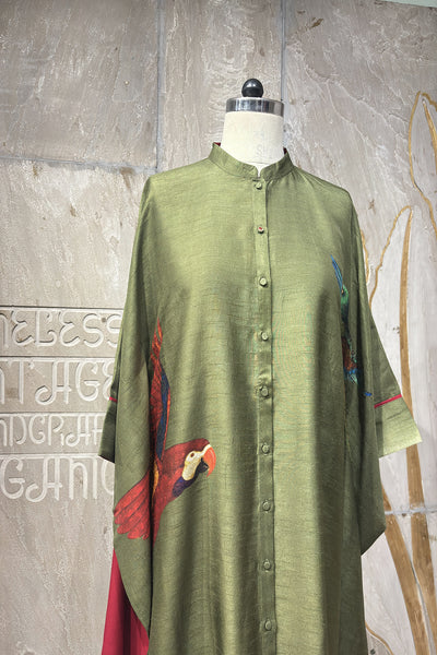 GREEN DUPION PRINTED TUNIC (AJP-19B) (1 PC)